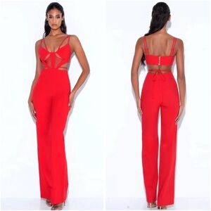 MISS CIRCLE Neva Red Cutout Strappy Jumpsuit